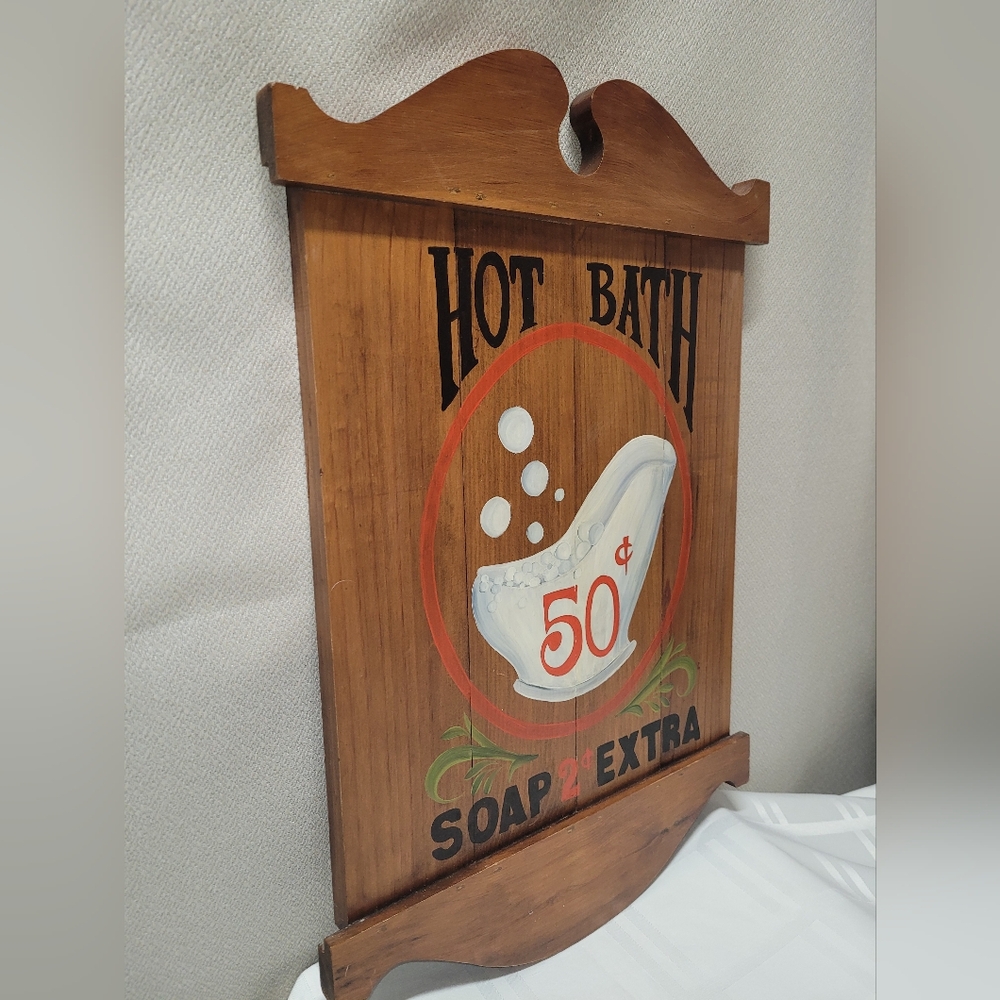 Vintage Wooden Hot Bath Sign - Picture 2 of 3